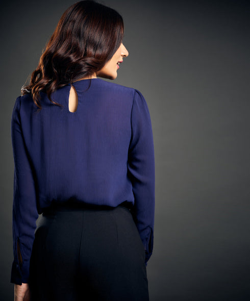 Front Pintuck Chiffon  Blue Top